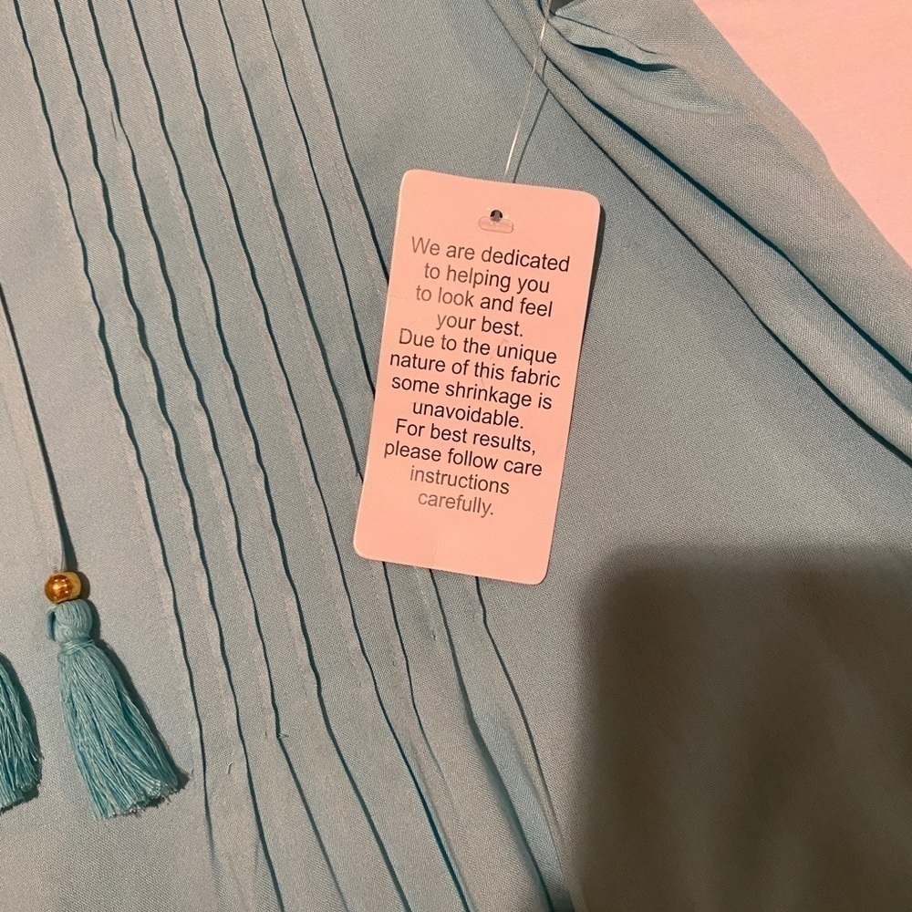 Roaman’s Women’s Summer Cover Up with Pleating in Front & Pretty Tie Tassels - Picture 8 of 14